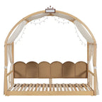 Lit cabane Montessori en bois massif avec plateforme, toit voûté et lit gigogne pour filles et garçons