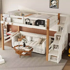 Lit mezzanine moderne avec crochet à vêtements, étagères de rangement et espace sous le lit