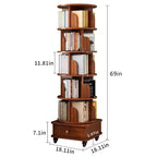 Bibliothèque d'angle pivotante à 360° Chic Crate à 6 niveaux avec roulettes, étagère étroite pour petits espaces, marron noyer