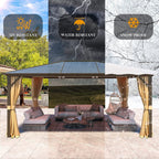 Tonnelle EROMMY à toit rigide, pergola extérieure avec double toit, moustiquaire et rideaux, auvent robuste pour patio, jardin, fête au bord de la piscine