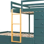Lit superposé double sur double avec armoire de rangement et tiroirs, lit superposé double en bois peu encombrant avec garde-corps pour appartement, chambre à coucher