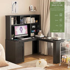 Bureau d'angle avec prise, Bureau d'ordinateur avec tiroirs, étagère et huche, Bureau d'angle moderne, Bureau à domicile
