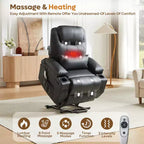 Fauteuil inclinable électrique Bestier de 88 cm avec fonction de levage, massage et chauffage, en similicuir, avec poches latérales et porte-gobelets