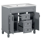 Meuble-lavabo de salle de bain moderne de 91 cm avec lavabo et armoire de toilette, 2 portes et 2 tiroirs