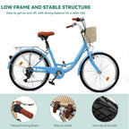 Moasis24/26 Vélo Cruiser 7 Vitesses, Vélo à Cadre Bas Ajustable, Vélo de Ville, Bicyclette