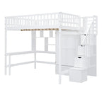 Lit mezzanine en pin avec bureau et rangements