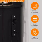 Coiffeuse moderne avec grand miroir, 7 tiroirs, lumières LED, chaise, 3 modes d'éclairage, support pour sèche-cheveux et station de recharge pour chambre à coucher
