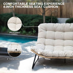 Causeuse double Papasan avec coussin, rotin PE tout temps et cadre en métal pour l'intérieur et l'extérieur
