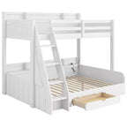 Lit superposé double sur toute la longueur avec rangement, lumières LED et station de charge, lit superposé en bois avec étagères latérales pour enfants et adolescents