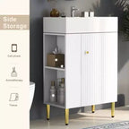 Meuble-lavabo de salle de bain blanc de 21,6 po, ensemble avec meuble de rangement, vasque en céramique simple, rangement à gauche