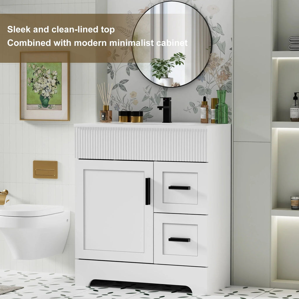 Meuble-lavabo de salle de bain Wavy Line 30/36/48 avec évier et robinet