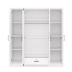 Armoire 4 portes en bois avec tringle, 1 tiroir et étagères de rangement
