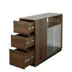 Buffet GDFStudio Hikaru moderne avec portes coulissantes en verre et tiroirs