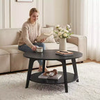 Table basse ronde marron miel avec 2 niveaux de rangement, mesurant 80 x 45 cm, idéale pour le salon