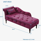 Chaise longue moderne de 154 cm avec revêtement en velours, boutons capitonnés, pieds en bois massif et clous de tapissier