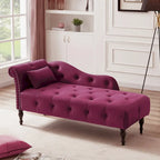 Chaise longue moderne de 154 cm avec revêtement en velours, boutons capitonnés, pieds en bois massif et clous de tapissier
