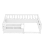 Lit d'enfant Bellemave avec clôture rehaussée et étagère, cadre de lit Montessori double en bois pour filles et garçons