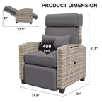 Chaise longue d'extérieur, chaises de patio inclinables avec dossier et repose-pieds réglables, chaise longue en osier jusqu'à 150° avec table escamotable