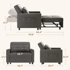 Canapé-lit convertible 3-en-1, Canapé-chaise dépliable, Lit pliant convertible pour salon