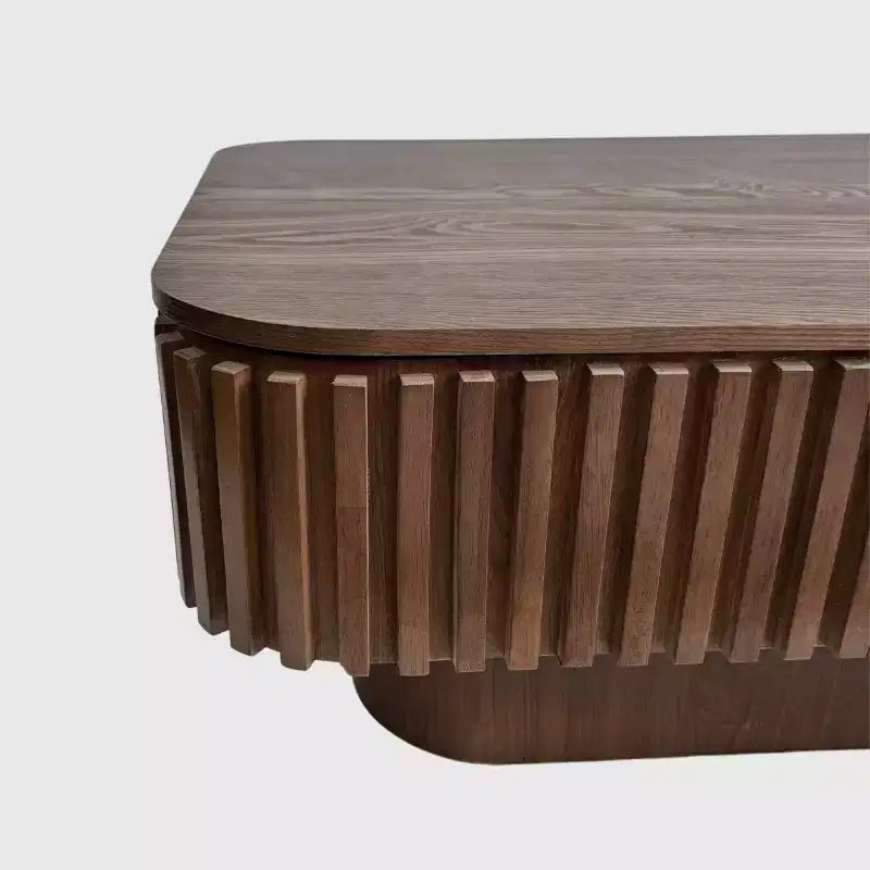 JVNOXK Table basse à plateau relevable cannelé de 98 cm avec rangement, placage bois massif, hauteur réglable, table d'appoint moderne pour salon, chambre, noyer