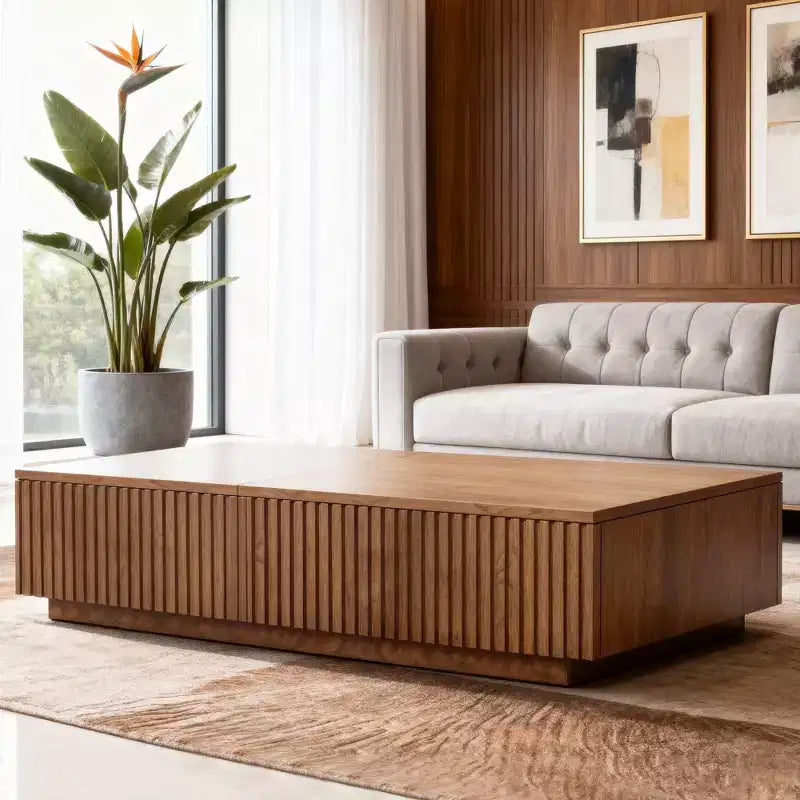 51.1 Table basse relevable moderne du milieu du siècle, table basse rectangulaire en noyer pour salon