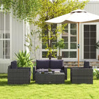Ensemble de canapés en rotin 4 pièces, ensemble de canapés de patio en osier avec causeuse, chaises et table basse en verre pour jardin extérieur