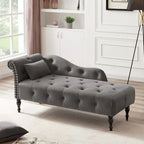 Chaise longue moderne de 154 cm avec revêtement en velours, boutons capitonnés, pieds en bois massif et clous de tapissier