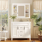 Meuble-lavabo de salle de bain moderne de 91 cm avec lavabo et armoire de toilette, 2 portes et 2 tiroirs