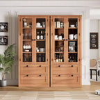 Vaisselier de cuisine de ferme avec portes vitrées, Armoire de rangement de 183 cm avec tiroirs et étagères réglables pour salle à manger, salle de bain, salon