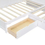 Lit plateforme en L de taille double avec lit gigogne et station de recharge, cadre de lit en bois avec étagère