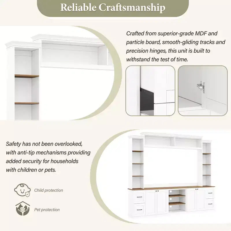 Meuble TV mural 4-en-1 ModernLuxe de style campagnard, convient aux téléviseurs jusqu'à 70 pouces, meuble TV console multimédia avec étagères réglables et tiroirs