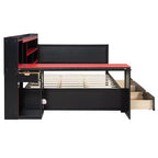 Lit de repos Gamer Hub avec bureau, lumières RGB, station de recharge, tiroirs de rangement et tête de lit bibliothèque