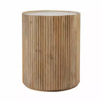 Table d'appoint décorative en bois nervuré avec plateau en marbre et rangement - Petite table d'appoint pour la décoration de la chambre ou du salon