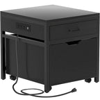 Meuble de support pour mini-réfrigérateur avec station de charge, table d'appoint avec tiroirs de rangement et meuble à roulettes