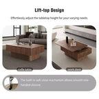 JVNOXK Table basse à plateau relevable cannelé de 98 cm avec rangement, placage bois massif, hauteur réglable, table d'appoint moderne pour salon, chambre, noyer