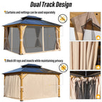 Tonnelle EROMMY à toit rigide, pergola extérieure avec double toit, moustiquaire et rideaux, auvent robuste pour patio, jardin, fête au bord de la piscine