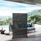MAYEERTY Paravent Francis Motif Riz Noir Tôle Galvanisée 183x120x5cm Lot de 3 pièces