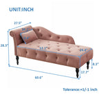 Chaise longue moderne de 154 cm avec revêtement en velours, boutons capitonnés, pieds en bois massif et clous de tapissier