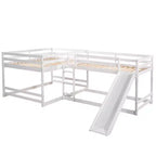 Lits superposés en L pour 4 enfants, lits superposés quadruples avec toboggan, lits superposés en bois doubles et jumeaux pour chambre à coucher ou dortoir