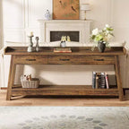 Table de canapé à 2 niveaux Lantine avec 3 tiroirs, console de 180 cm avec chicane surélevée et étagères de rangement pour salon, couloir, entrée