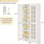 Meuble à chaussures haut Lantine avec portes, rangement à chaussures à 8 niveaux avec étagères réglables, armoire à chaussures moderne pour couloir, placard, salon, blanc