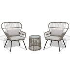 Ensemble bistrot 3 pièces en osier pour conversation, salon de jardin en rotin résistant aux intempéries avec coussins