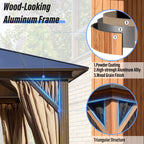 Tonnelle EROMMY à toit rigide, pergola extérieure avec double toit, moustiquaire et rideaux, auvent robuste pour patio, jardin, fête au bord de la piscine