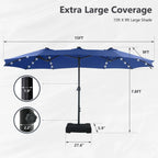 MAISON ARTS Parasol excentré rectangulaire de 4,5 m avec manivelle, parasol de marché double face d'extérieur avec lumières LED solaires et base incluse