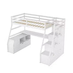 Lit mezzanine simple avec 7 tiroirs, 2 étagères, armoire et bureau pour enfants et adolescents