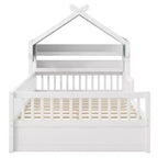 Lit cabane en bois ModernLuxe (taille lit simple/double) avec tête de lit de rangement, cadre de lit pour enfants en pin massif avec barrières de sécurité