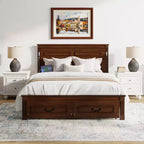 ModernLuxe Lit plateforme Queen/King Size avec tête de lit haute, cadre de lit rustique en bois avec 2 tiroirs, lumières LED et ports USB