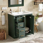 Meuble-lavabo de salle de bain à évier simple de 76 cm avec armoire et 3 tiroirs – Noir / Bleu / Vert / Indigo / Blanc