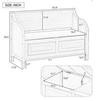 Banc de rangement rustique en bois massif pour entrée avec charnière de sécurité