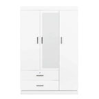 Armoire penderie 3 portes avec miroirs, étagères et 2 tiroirs